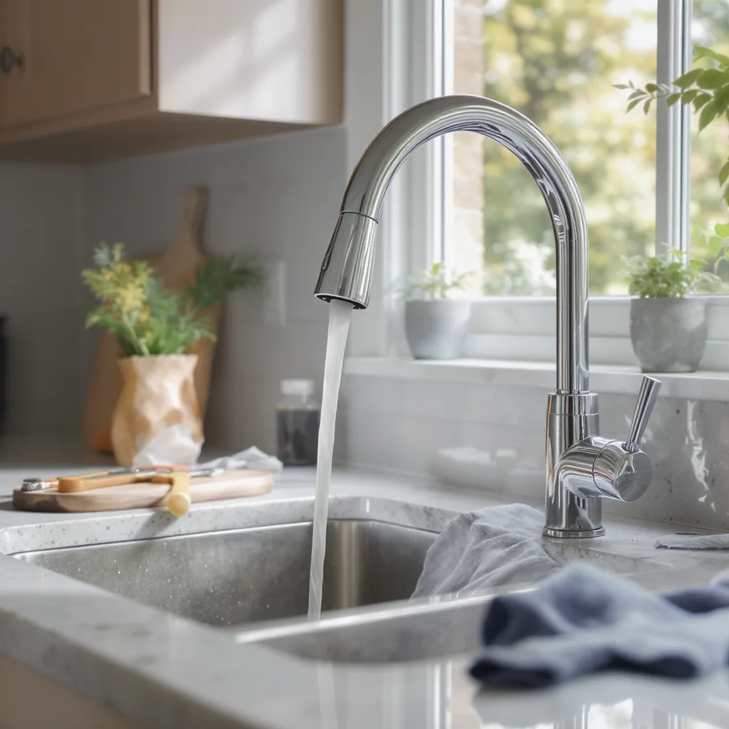 Modern kitchen sink with pull-down faucet installed during a DIY upgrade project